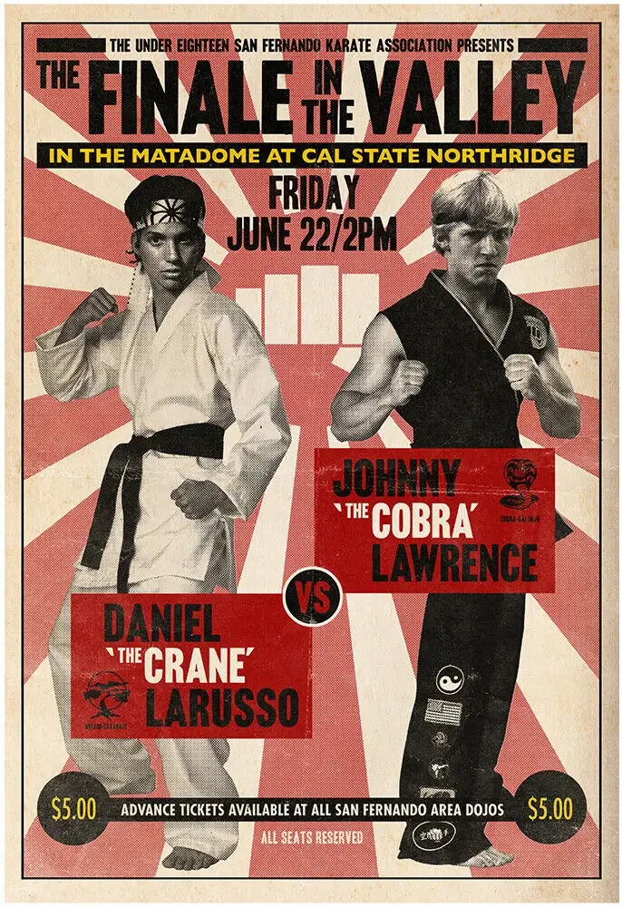 The Karate Kid Larusso VS Lawrence Fight Cobra Kai, Print Art Canvas Poster, Living Room Decor, Home Wall Picture