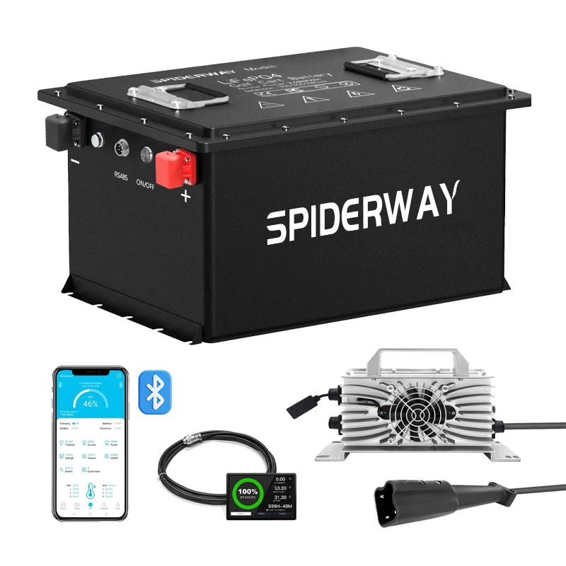 

48V 150Ah LiFePO4 Lithium Battery with Bluetooth 25A Charger Max 10.24kW Power Perfect for Golf Cart Sloar Marine RV Motorhome