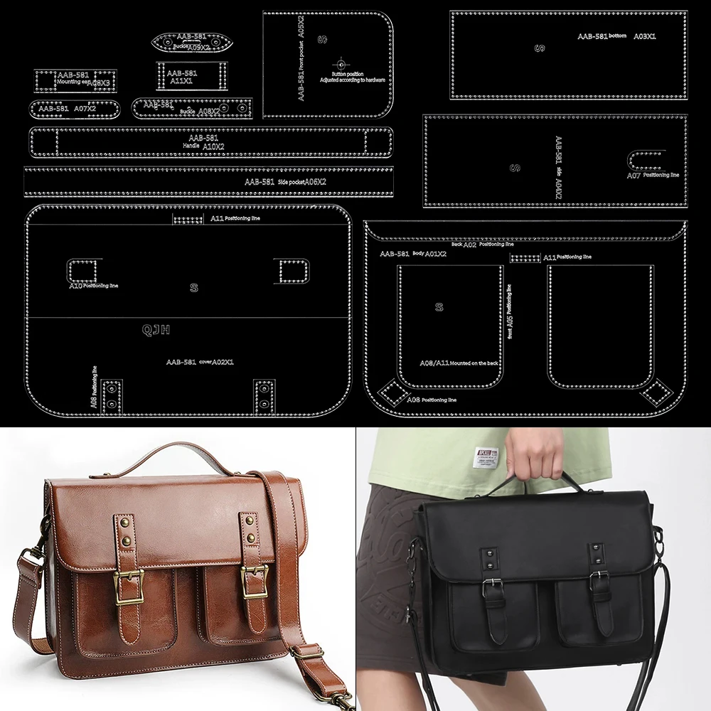 

1Set Single-Shoulder Briefcase, Notebook Storage Handbag-Acrylic Template,DIY Leather Handmade Crafts-Sewing Template with Holes