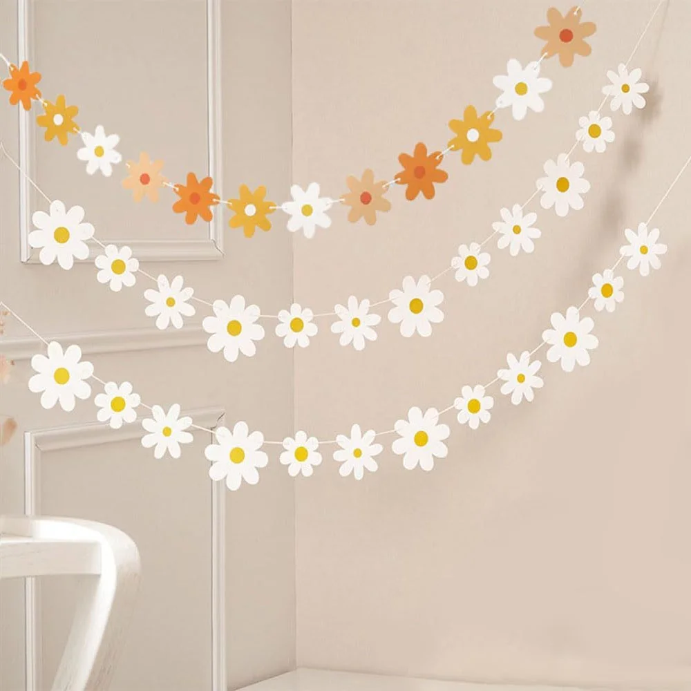 Daisy Flower Paper Banner Girls Birthday Party Daisy Bunting Flag Boho Daisy Party Decor Hanging Garland baby shower Supplies