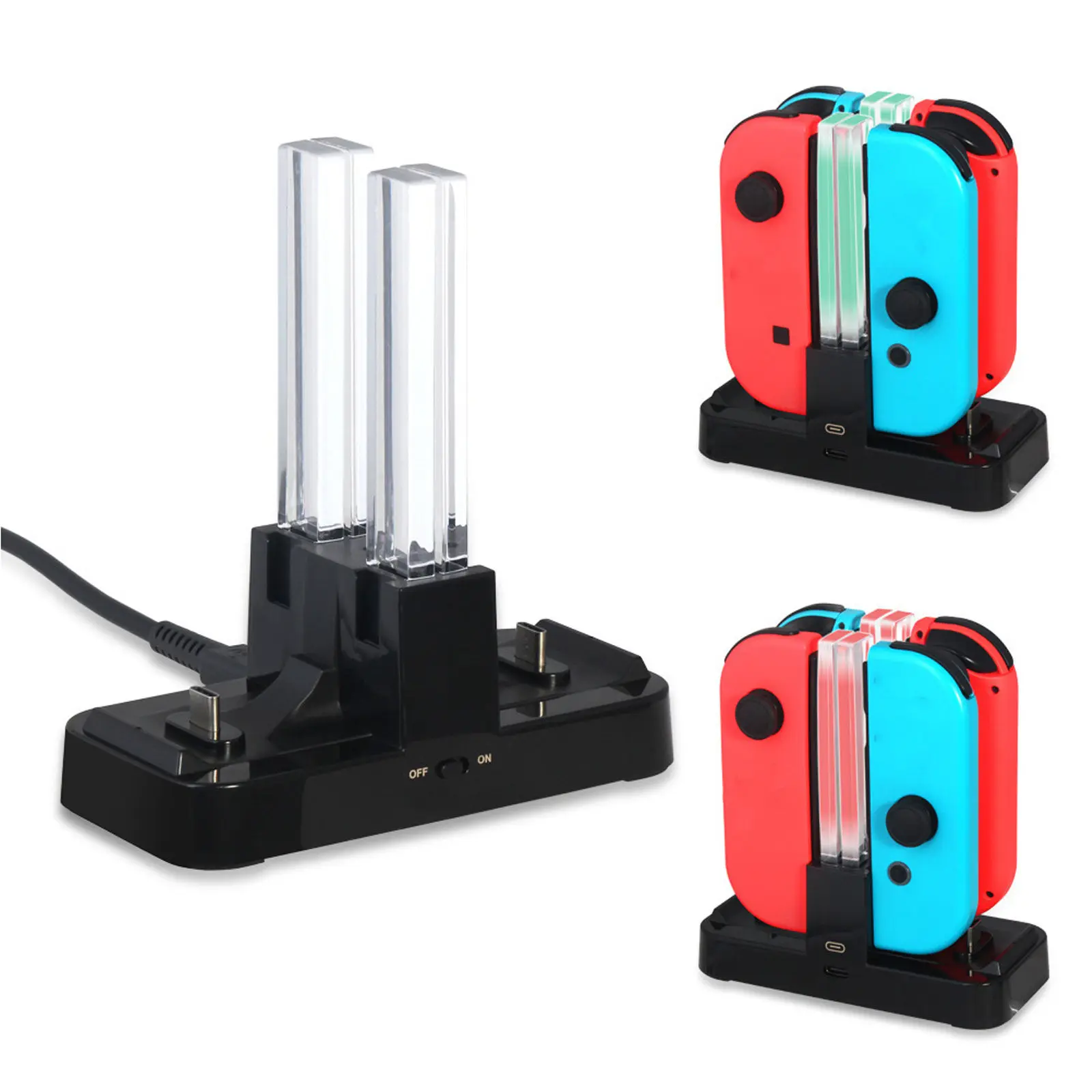 

4-Slot Game Controller Charging Dock for Pro with Rgb Acrylic Light Pillars Fast USB-C Charging Station