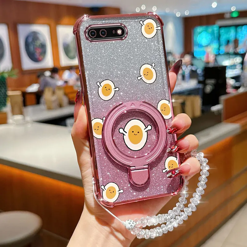 Kristall Strap Lanyard Glitter Gekochtes Ei Telefon Halter Fall Auf Für iPhone 8 Plus 7 6 6s Plus Se 2020 7plus 8plus Anti-knock Abdeckung