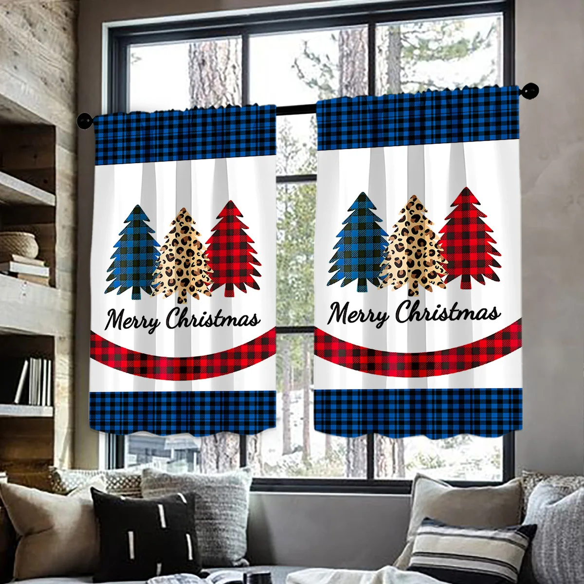 VIKAMA Christmas Valance Curtain Waterproof Oil Proof Short Window Tier for Kitchen Cabinet Bathroom Decor