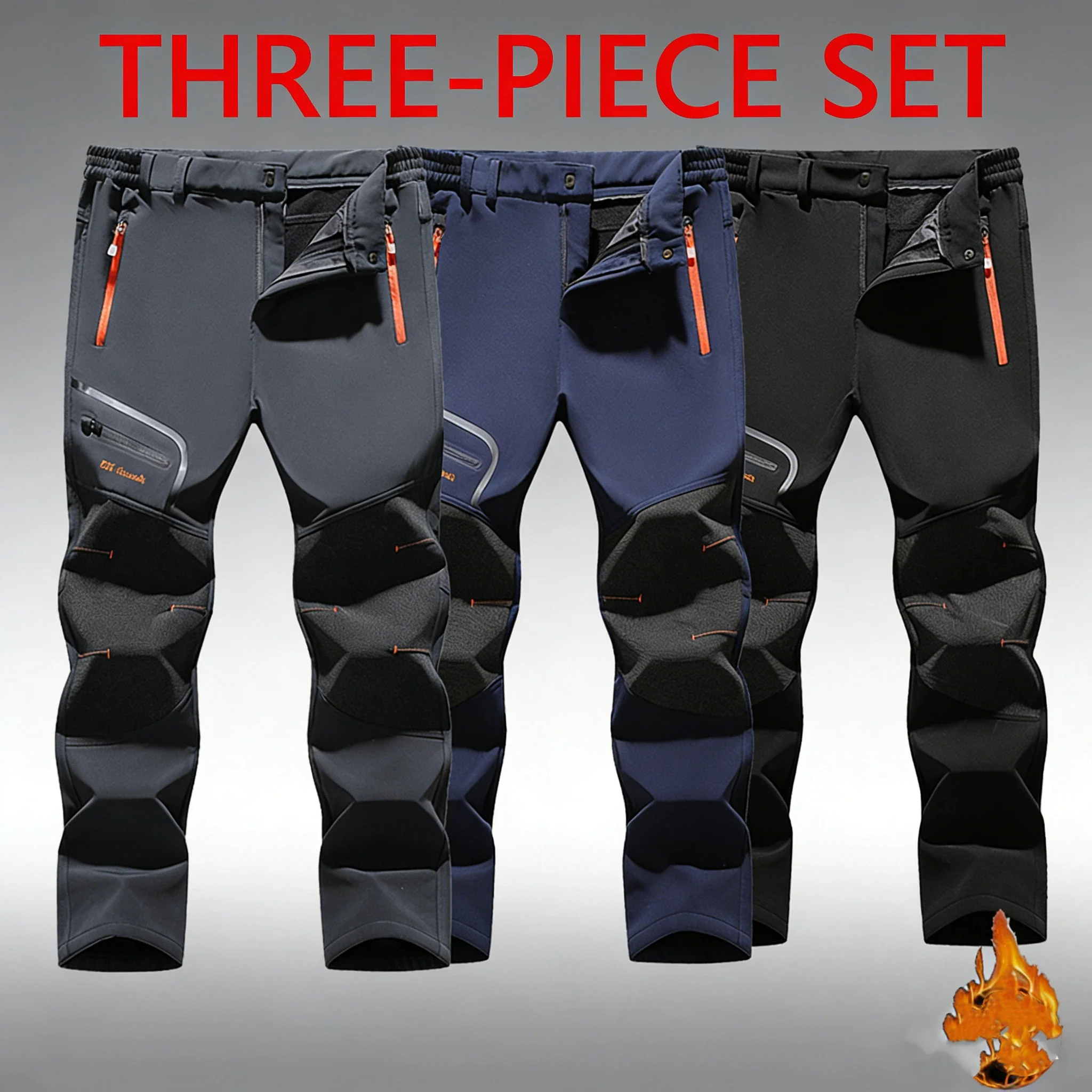 

Three Piece Set Men's Thermal Pants Fleece Lined Waterproof Windproof Outdoor Sports Softshell Jacket Pants Optional Color Size