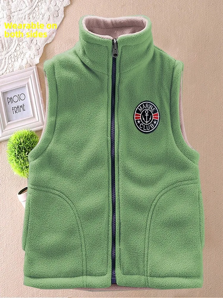 Thickened Fleece Vest for Kids 2-Way Wearable Warm And Stylish Boys And Girls Can Wear It in Winter Season Polyester Fiber