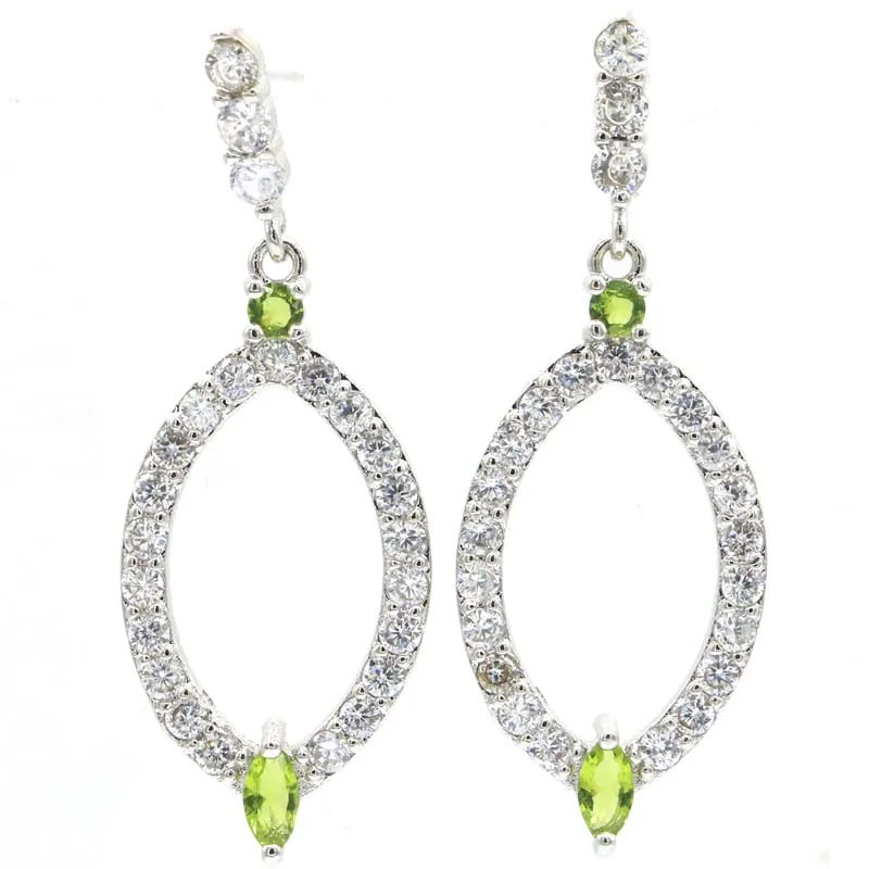 

45x17mm Pretty 5.3g Green Peridot London Blue Topaz Pink Kunzite CZ Women Silver Earrings