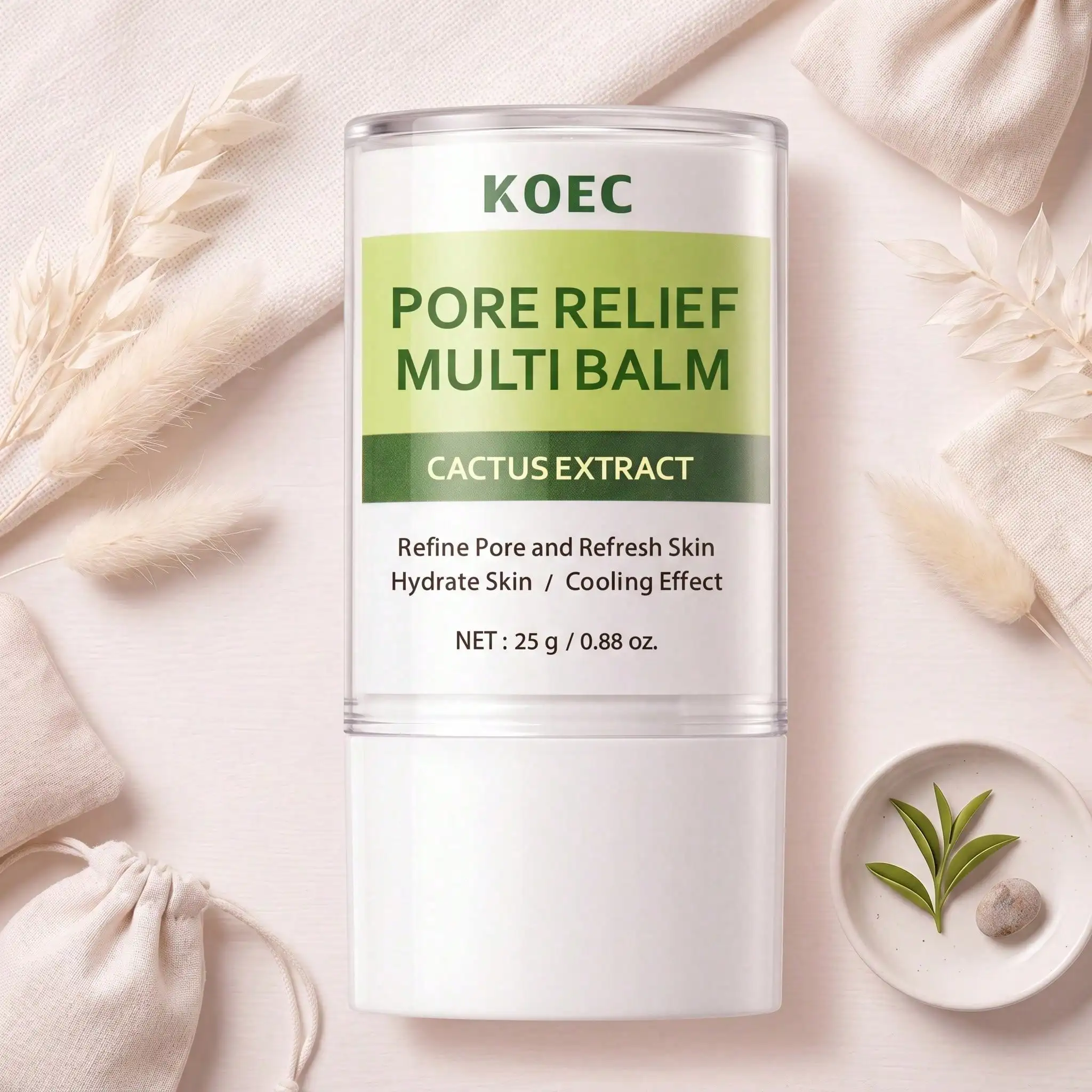 Cactus Pore Relief Multi Balm Stick, Purify Pore State, Fresh Soothe, Relieve Facial Puffiness, Smoothen Skin Grain, Cactus Nourishing Essence, All Skin Types, 0.88fl.Oz/25g, Dull Skin Fine Tuning