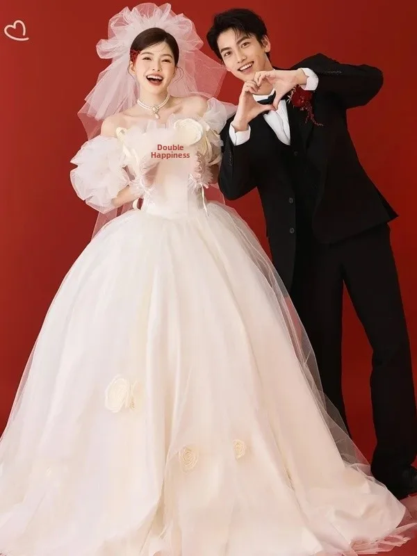 

Свадебное платье в стиле принцессы без бретелек с длинной юбкой, корейская версия, для фотосессий в студии, выездных съемок и в качестве утреннего халата