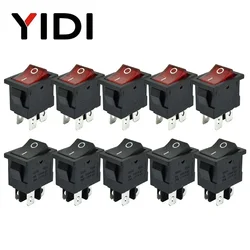 5pcs/lot KCD1-104 Plastic LED Rocker Switch 6A 250VAC 4 Pin On Off DPST 12V 220V Red Lamp Black Latching Power Switch 15x21mm