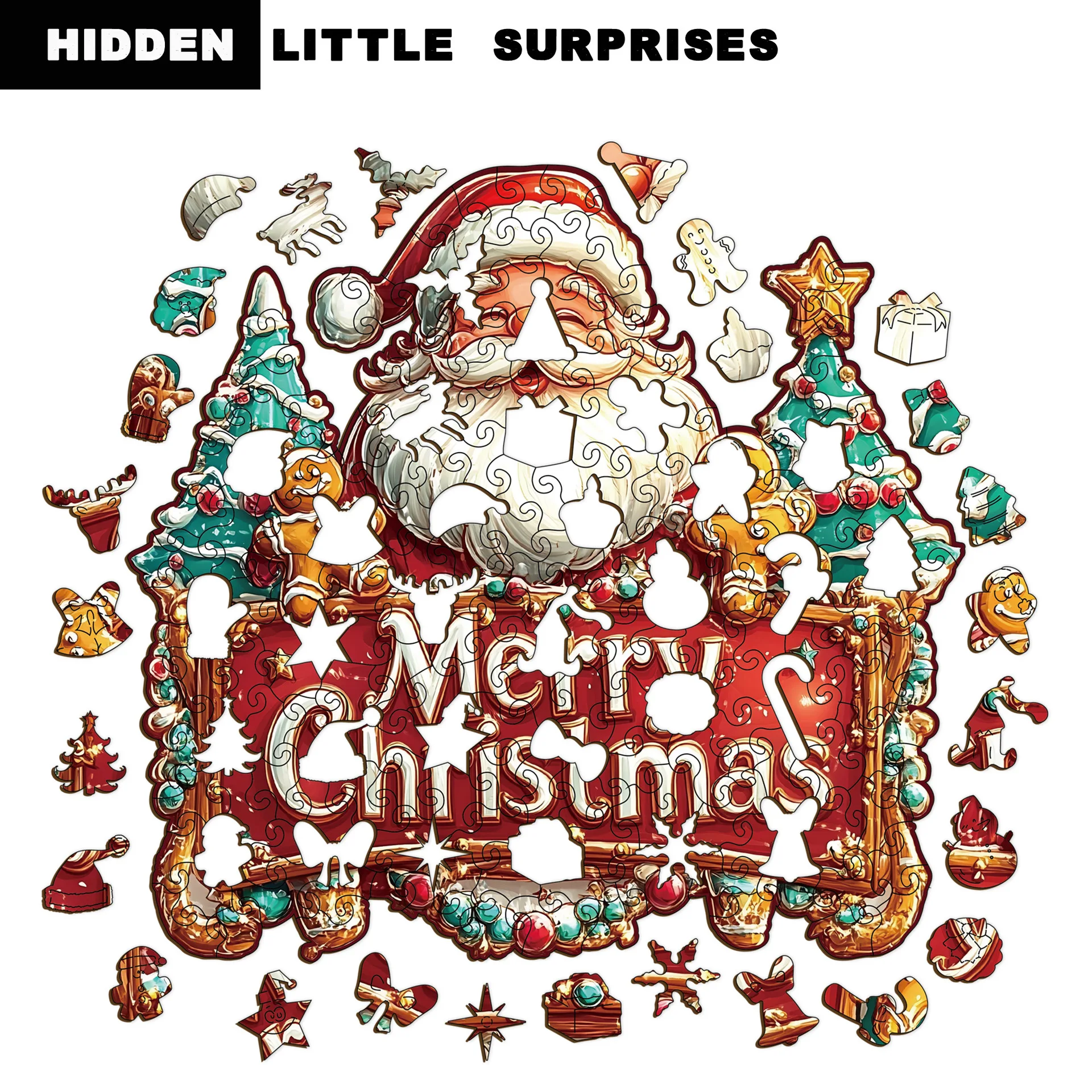 Natal papai noel quebra-cabeça de madeira 191 pçs em forma irregular quebra-cabeça jogo aniversário presentes de natal cofrinho decoração de casa