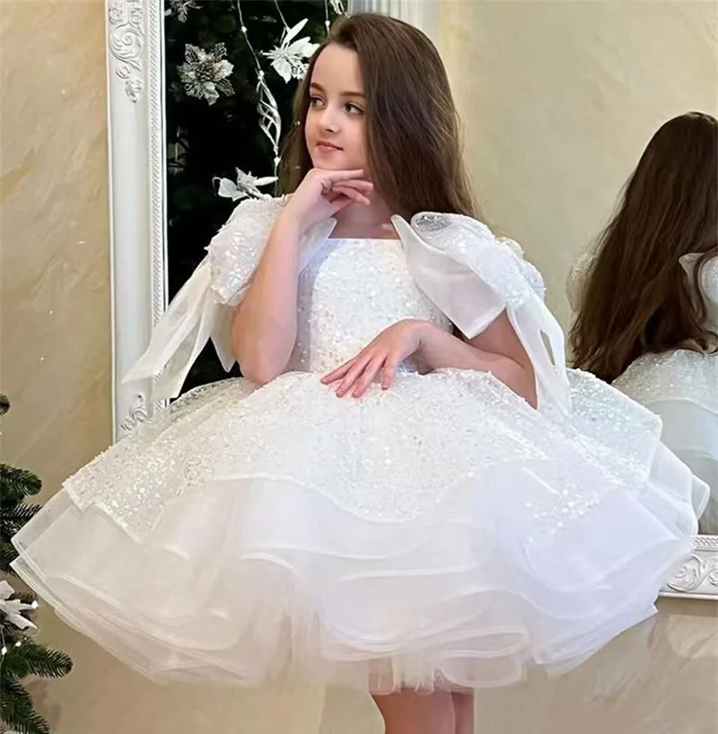 Princess Sequin Tulle Ball Gown Flower Girl Dress Children First Communion Dress Ball Gown Wedding Party Dress Birthday Show