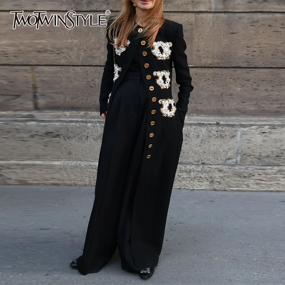 

TWOTWINSTYLE Модные женские куртки для похудения с блестками и круглым вырезом, с длинными рукавами, лоскутная однобортная куртка, женская