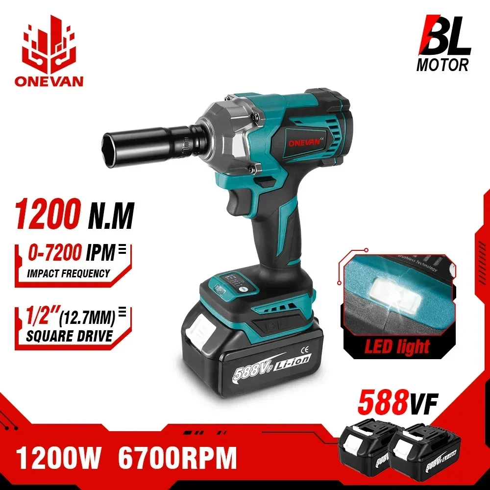 ONEVAN 1200N.M Torque Brushless Electric Impact Wrench 1/2