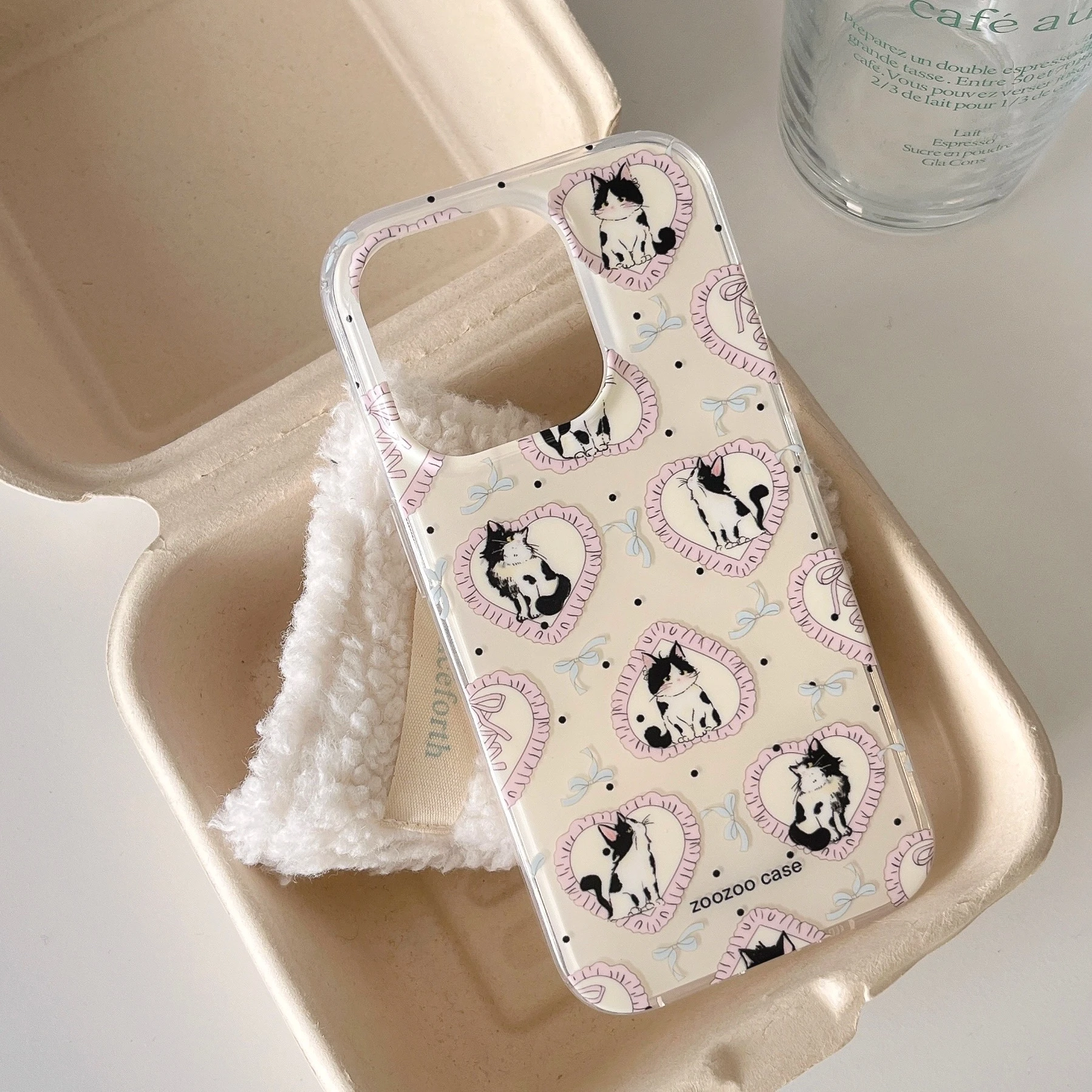 Korean Ins Heart & Cats Pink Double Layers IMD Chic Case for iPhone 15 14 13 Pro Max Plus Back Phone Cover for 12 11 Pro Max