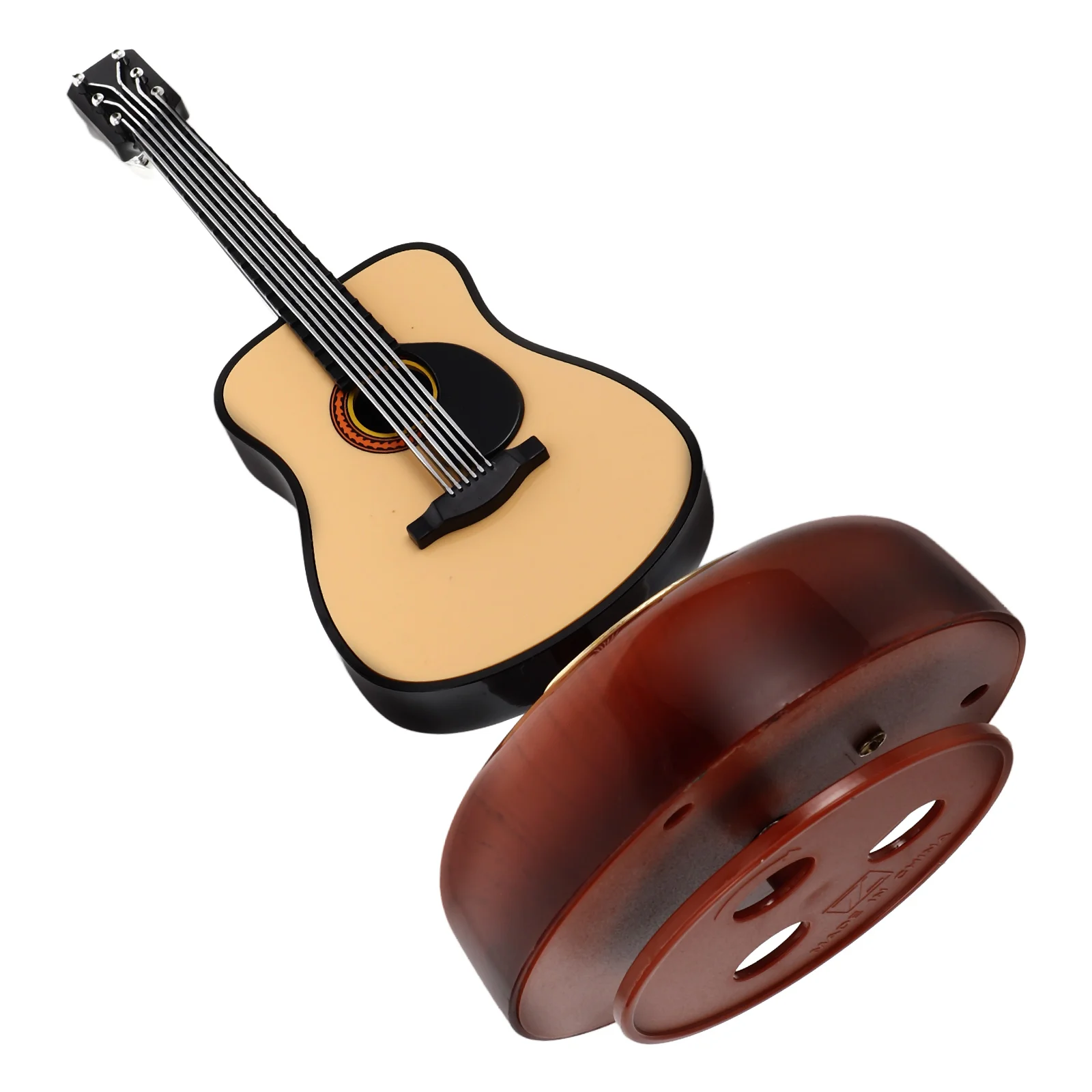 

Vintage Guitar Music Box Decor Wind Up Mechanism Melody Box Creative Birthday Tabletop Decoration Wooden Instrument