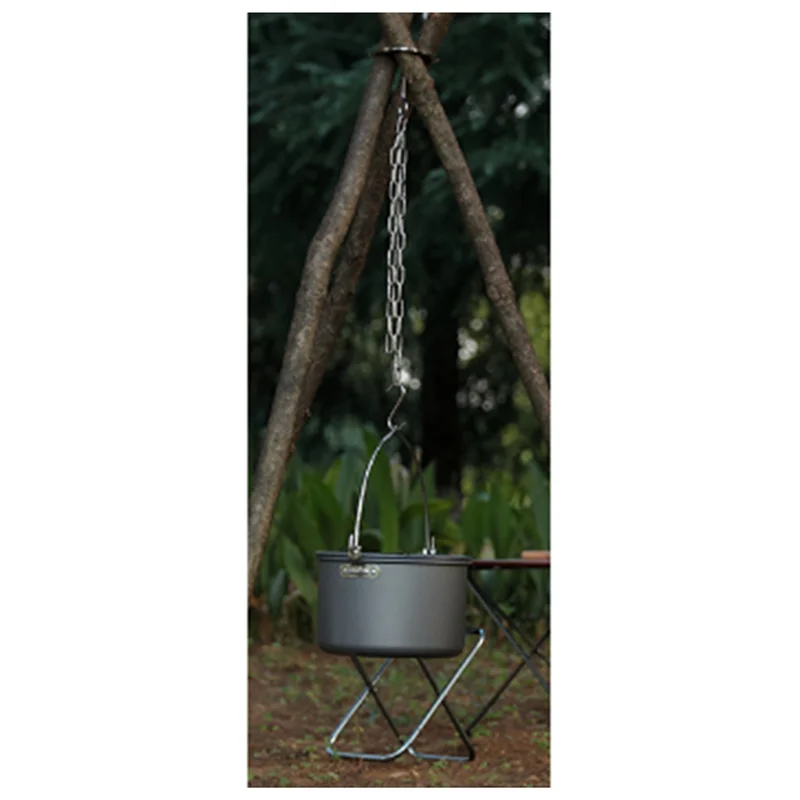 -A25M الشواء في الهواء الطلق التخييم شماعة من الفولاذ المقاوم للصدأ، التخييم ترايبود شماعات، رف وعاء، رف الشواء، شماعة فرع شجرة