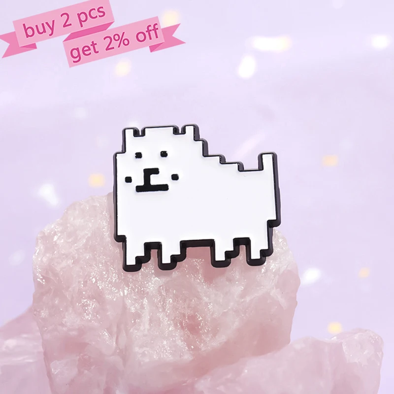 Dog Pixel Art Enamel Pins Custom White Cute Game Dog Brooches Lapel Badges Cartoon Animal Jewelry Gift for Kids Friends