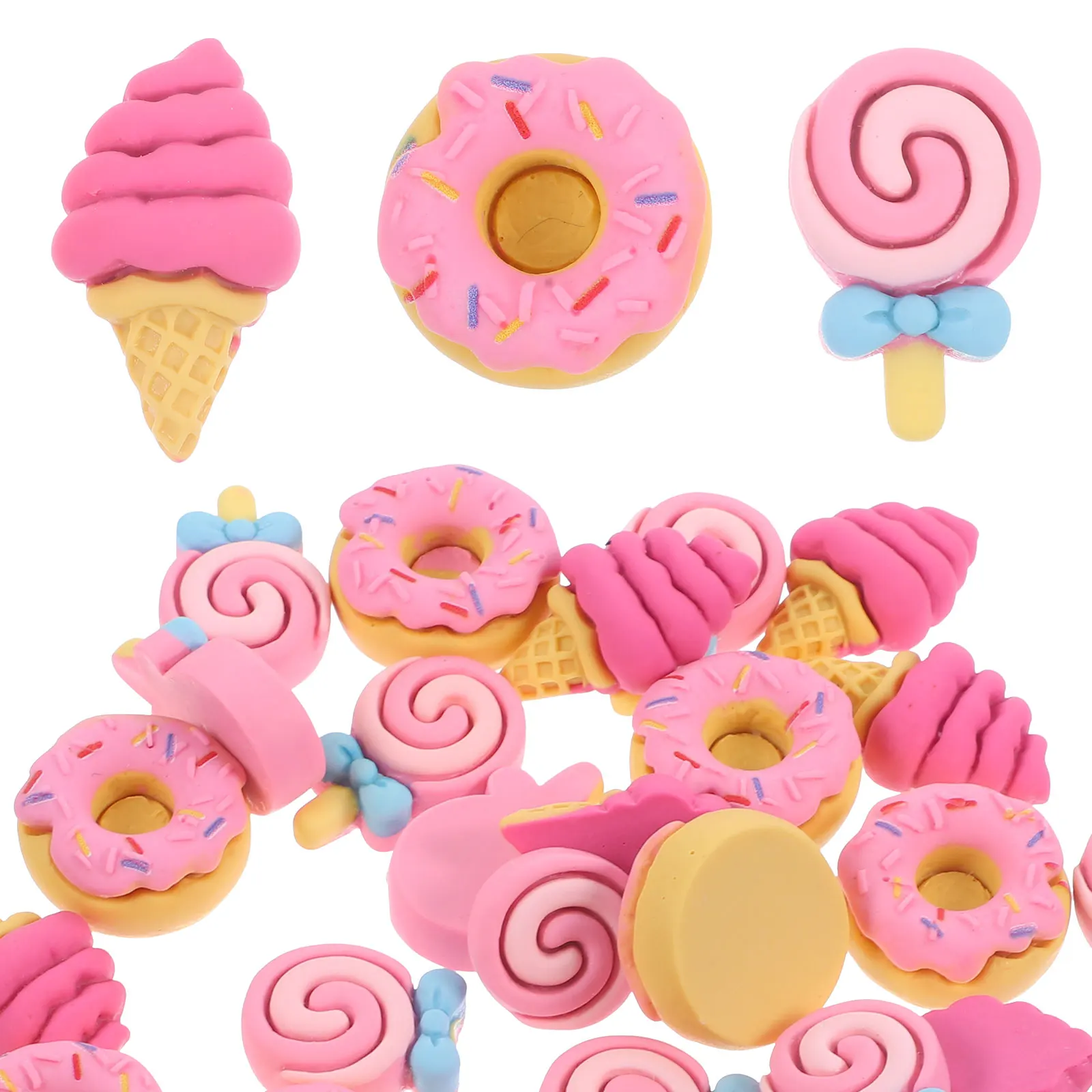 

30pcs Resin Charms Cartoon Ice Cream Cone Donut Lollipop Phone Case Diy Ornaments Flatback Decor For Hairband Handicraft