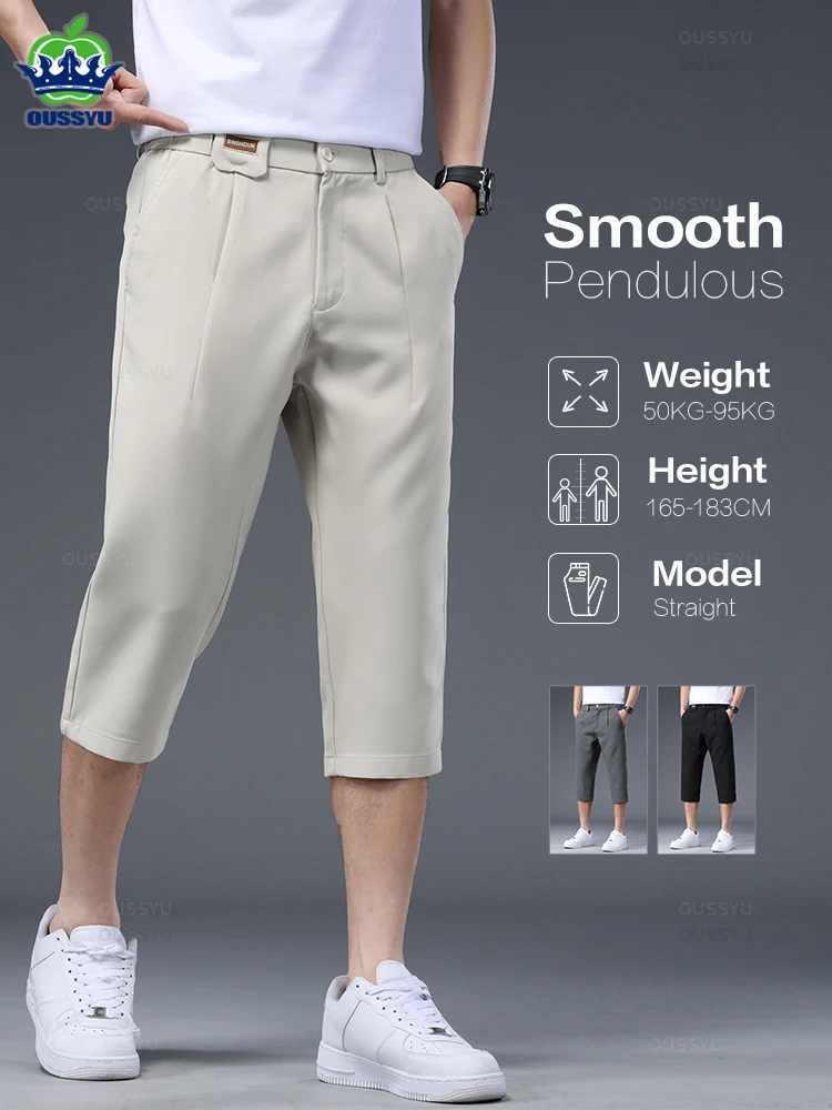 Brand Clothing High-Quality Business Suit Calf-Length Pants Men Pendulous Smooth Solid Color Straight Office Formal Shorts