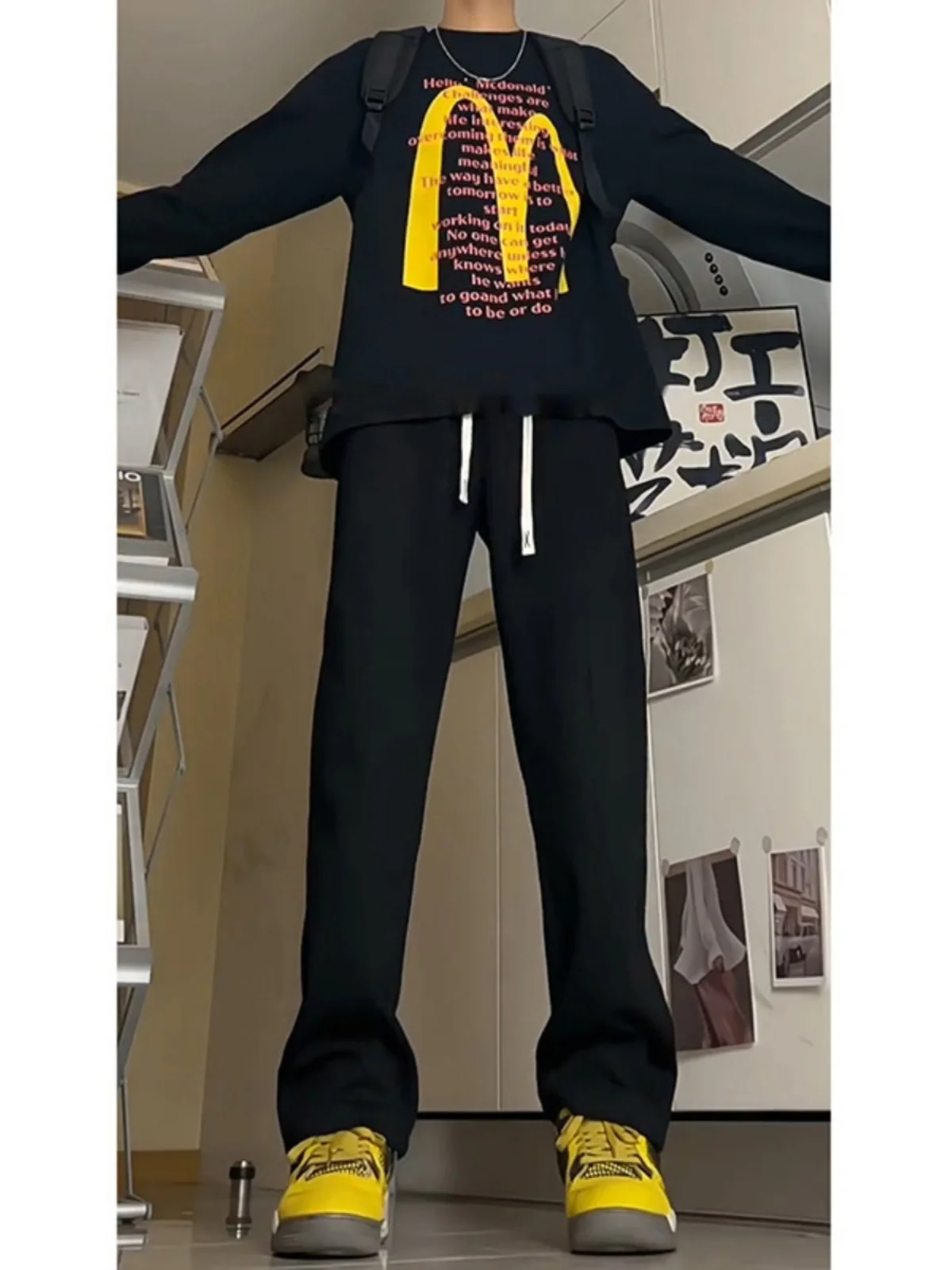 

American Retro High Waist Straight Leg Sweatpants Men's OOTD Bla Pants CleanFit Sports Long Trousers Casual Loose Fit