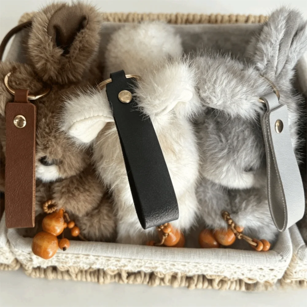 Plump Bunny Squirrel Bunny Keychain Soft Fluffy Pompon Bunny Keychain Mini Furry Rabbit Keychain Car Key Ring
