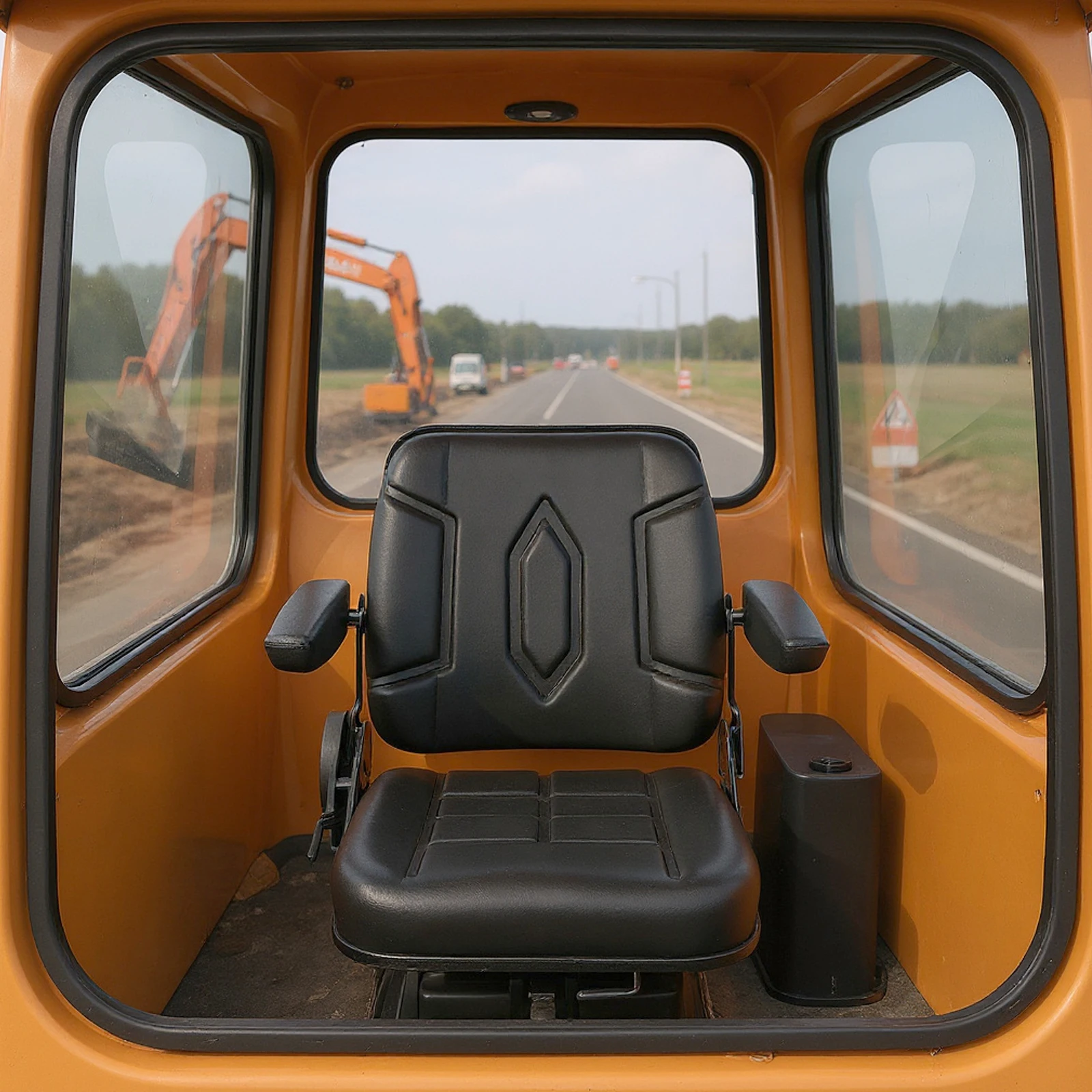 Black Tractor Seat, Universal Suspension Forklift Seat w/ 220 LBS Capacity for Industrial Equipment, Operator Chair Replacement