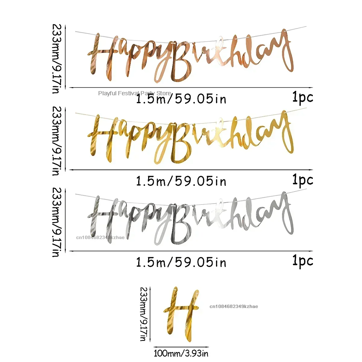 5m Glitter Happy Birthday Banner for Kids Adults Birthday Party Decorations Supplies Sign Baby Shower Decoration