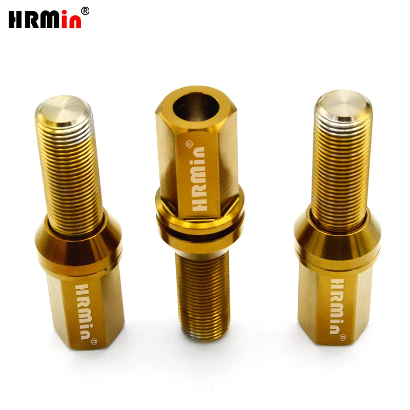 

Gold Color Extended 17mm Hollow Hex Floating 60 Degree Cone Seat Gr.5 Titanium Alloy Ti-6Al-4V Car Wheel Hub Bolt M14x1.5x28mm