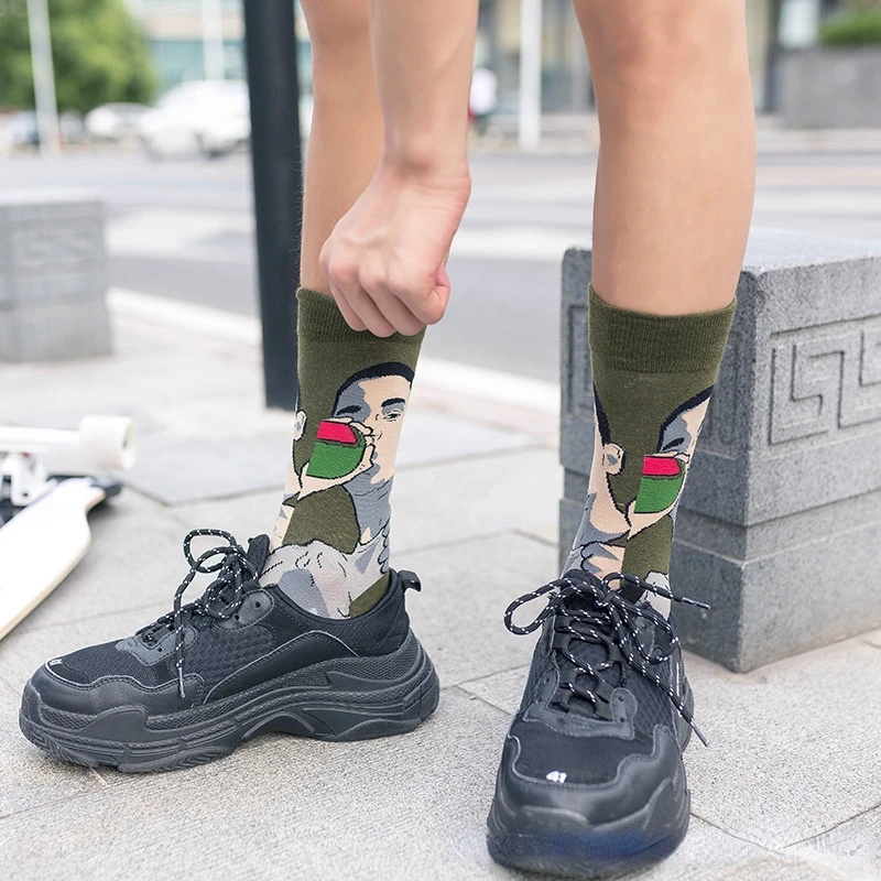 Cartoon anime cotton socks trend medium tube socks breathable jacquard trend socks