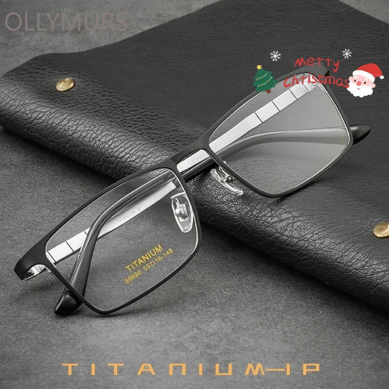 OLLYMURS Luxury Business Pure Titanium Men's Glasses Ultra-Light Simple Square Optical Prescription Eyeglasses Frames 89696CN