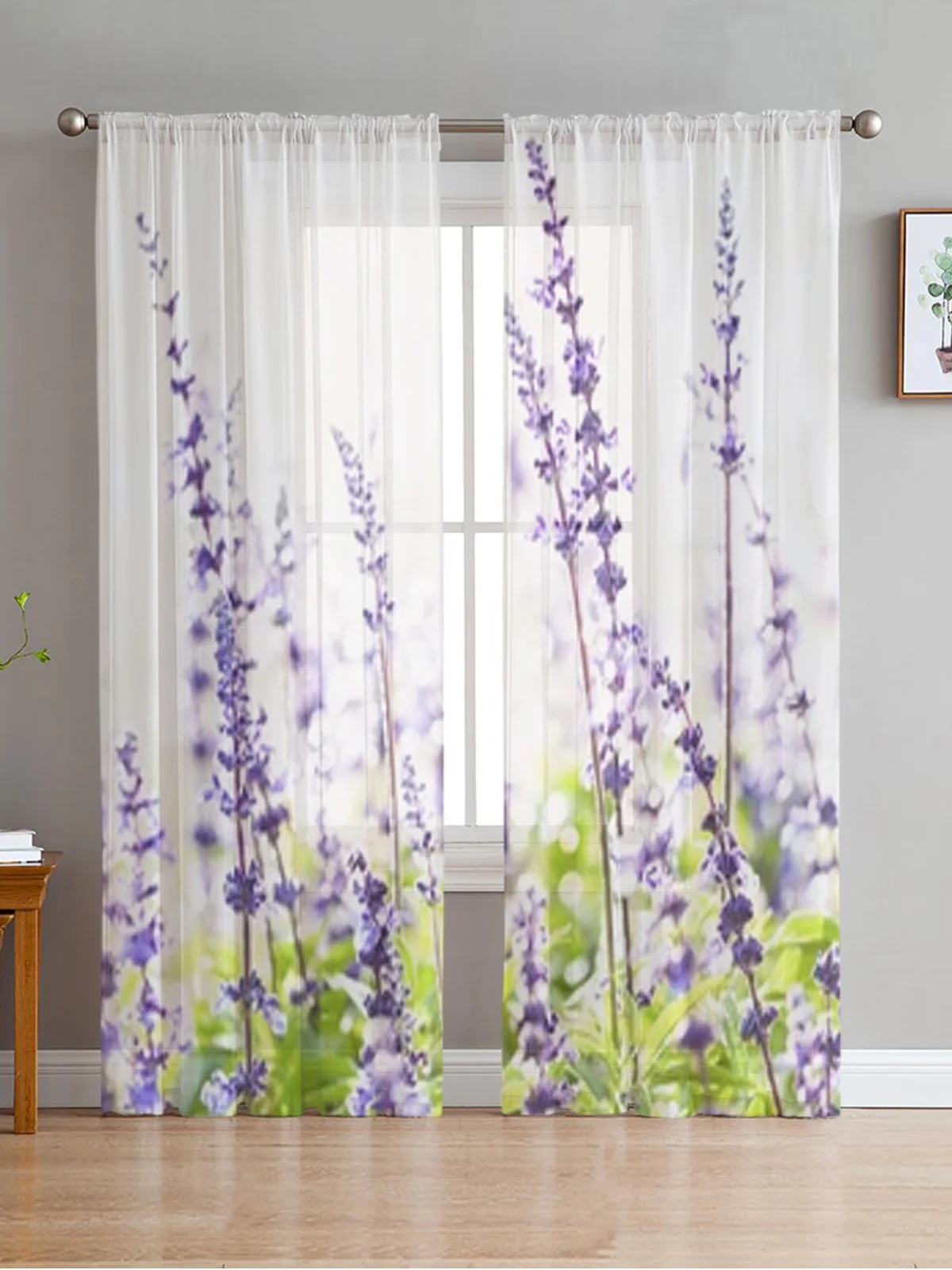 Lavender Background Chiffon Sheer Curtains For Living Room Bedroom Decor Kitchen Window Voiles Tulle Curtain