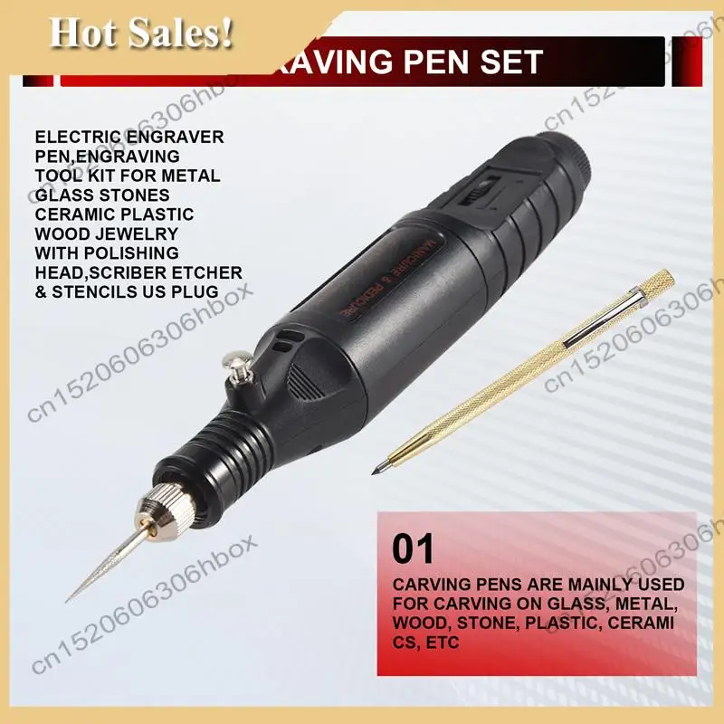 -Harapan Pena Pengukir Elektrik, Kit Alat Ukir untuk Batu Kaca Logam Perhiasan Kayu Plastik dengan Kepala Pemoles, Scriber E