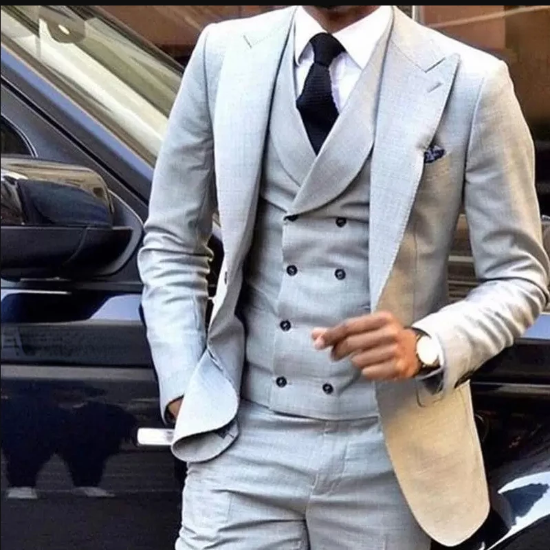 

Light Gray Men‘s Wedding Suit Slim Fit 3 Pieces Groom Tuxedo Groomsman Custom Made Business Men Clothing