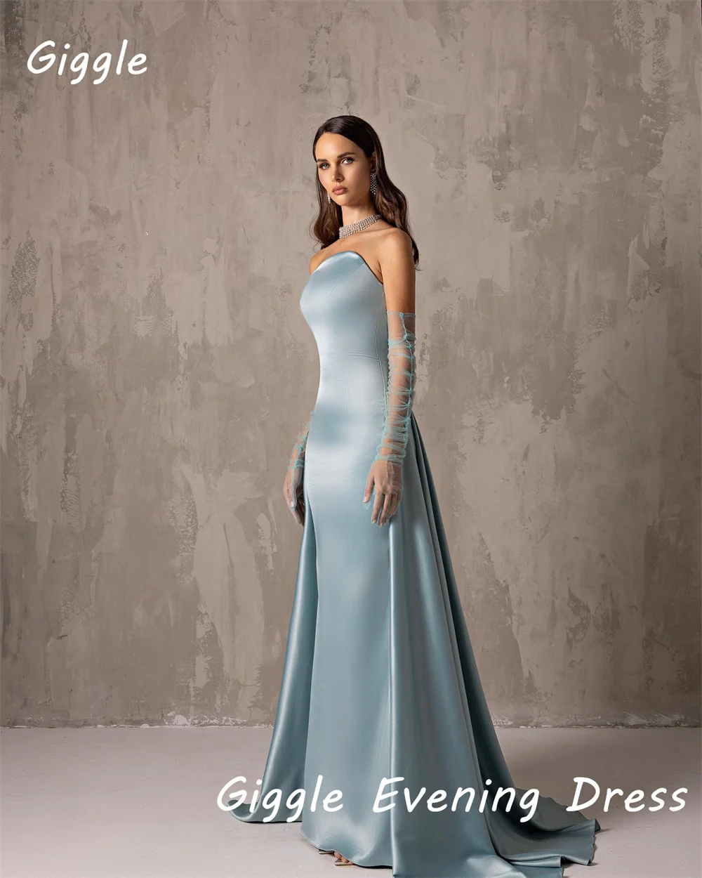 Giggle Satin Mermaid Strapless Sleeveless Formal Elegant Prom Gown Floor-length luxury Evening Party Dresses for Women 2024