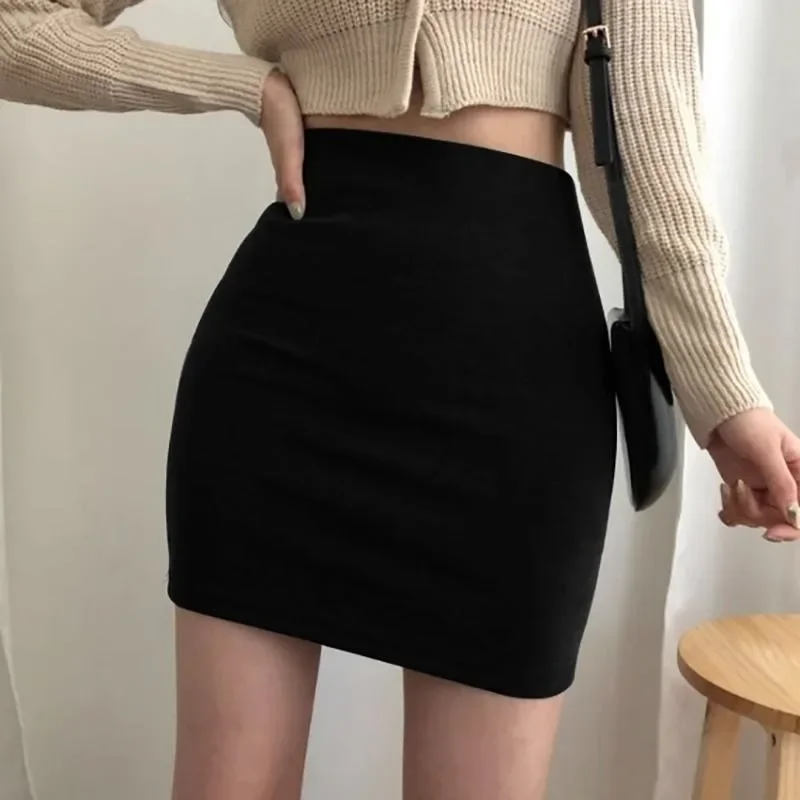 Black OL One Step Skirts Women Elasticity Abdomen Slim Tight Formal A-line High Waist Wrap Hip Chic Casual Elegant Korean Style