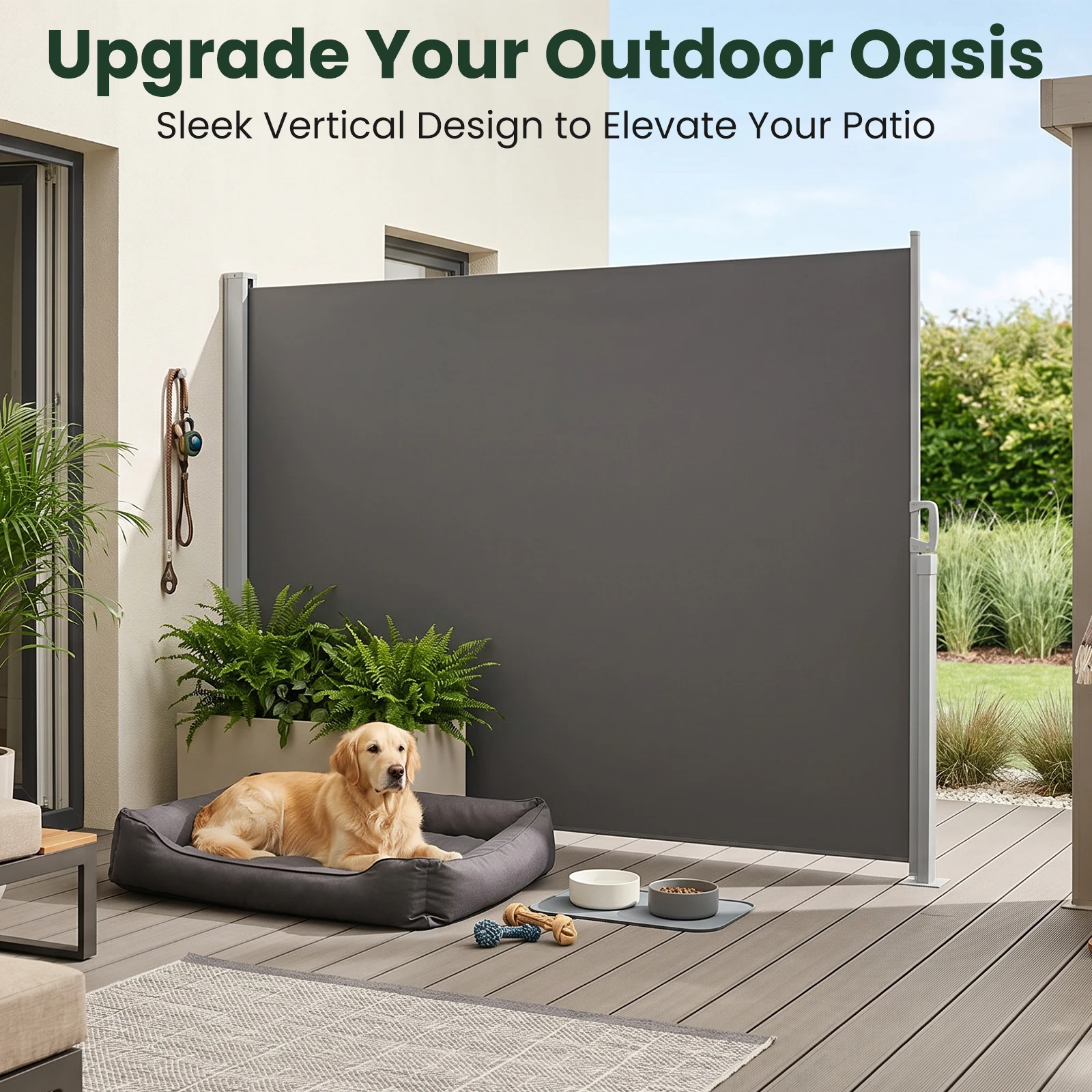 Outdoor Retractable Side Privacy Screen, Waterproof Roller Sun Shade Awning, Wind‑Resistant Partition for Patio Balcony Garden