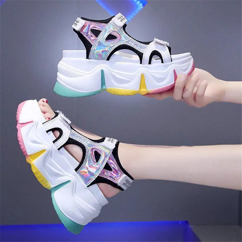 New Women Summer Wedge Sandals Transparent PVC Crystal Chunky Platform Shoes Woman Rainbow Thick Bottom Sandalias