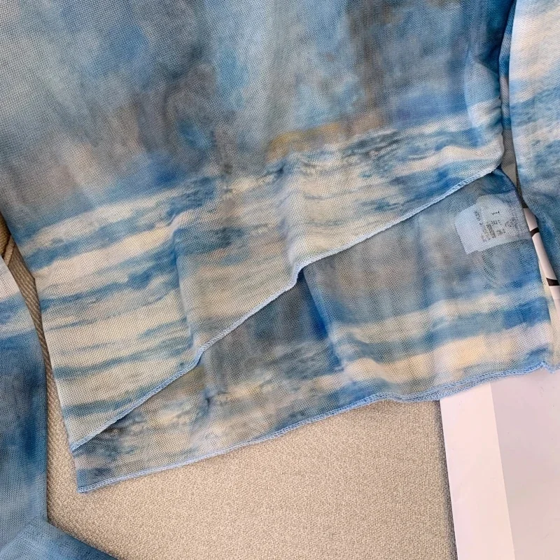 American Retro Tie Dye Me Long Sve T irt Dames Zomer Nieuw Klein Design Sensation Slim Fit ort Sle Zonnebrandcrème Top