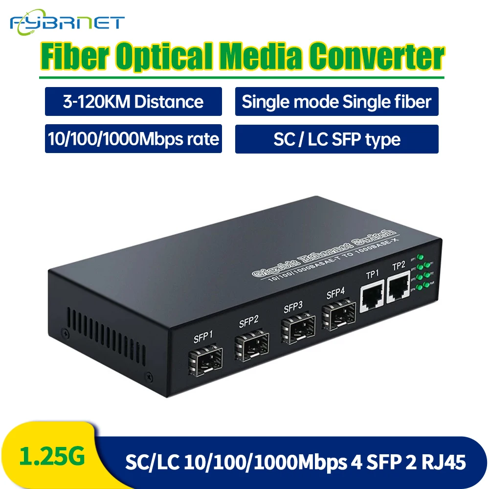 

Gigabit SFP Media Converter SM 4 SFP x 2 RJ45 Ports 10/100/1000M fiber switch or ip camera UTP 4xSFP Fiber Optical switch