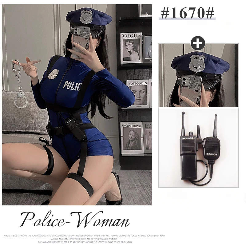 Exotic Costumes Sexy Lingerie Nightclub Women Police Uniform Double Zipper Free Open Crotch Cospaly Outfit Sexy Skirt Large Size