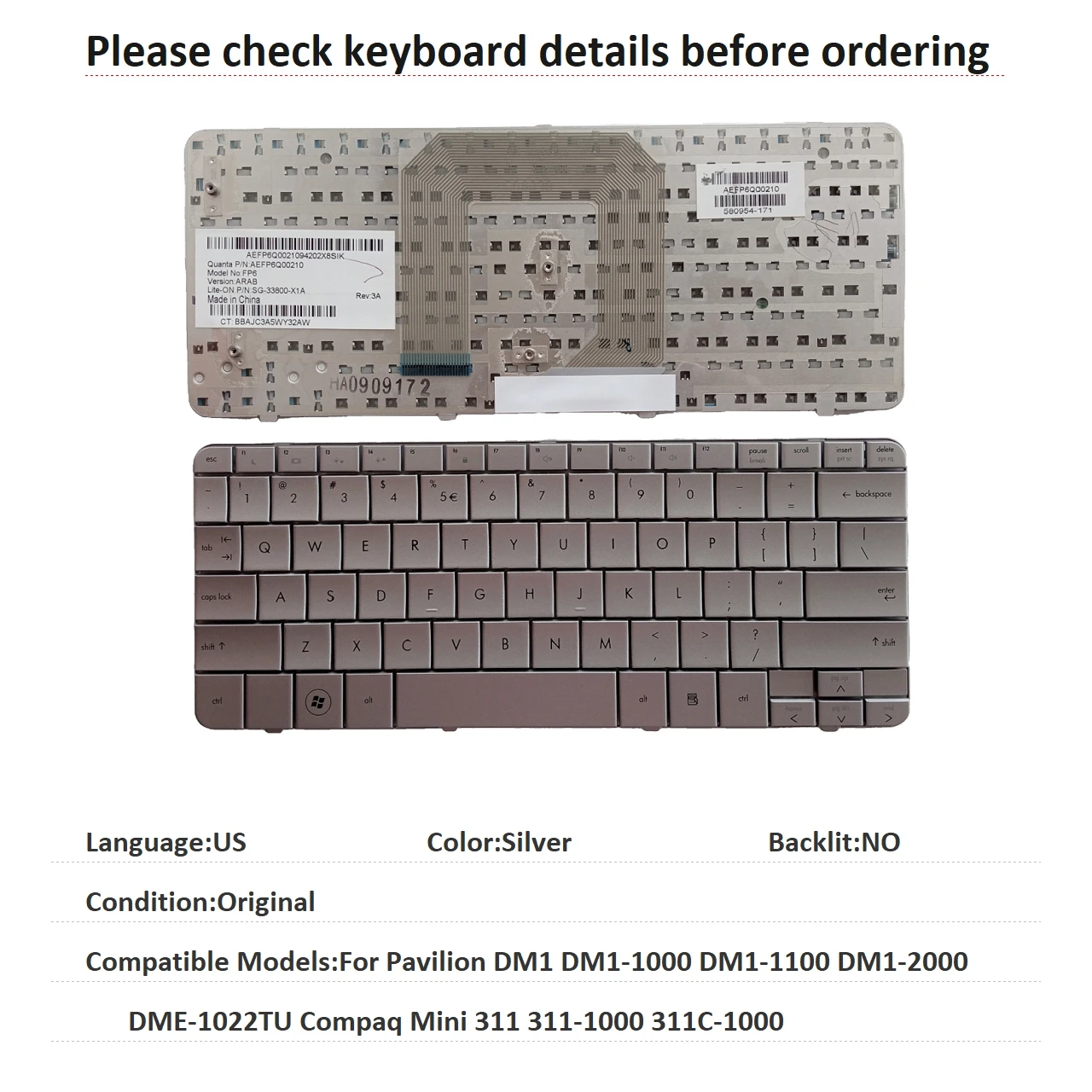 Novo teclado de idioma americano para HP Pavilion DM1 DM1-1000 DM1-1100 DM1-2000 DME-1022TU Compaq Mini 311 311-1000 311C-1000