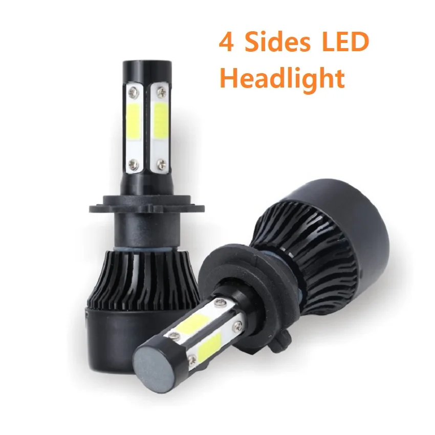 

4 Sides LED Headlight Kit 12V/24V Lamp Bulbs Globes High Low Beam Headlamp H7 H4 H11 H13 9004 Car Headlight Bulbs 6000K White