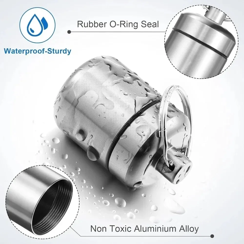Aluminum Waterproof Pill Box with Sealed Storage, Flat Head, and Keychain for Vitamins Medicine and Fish Oils
