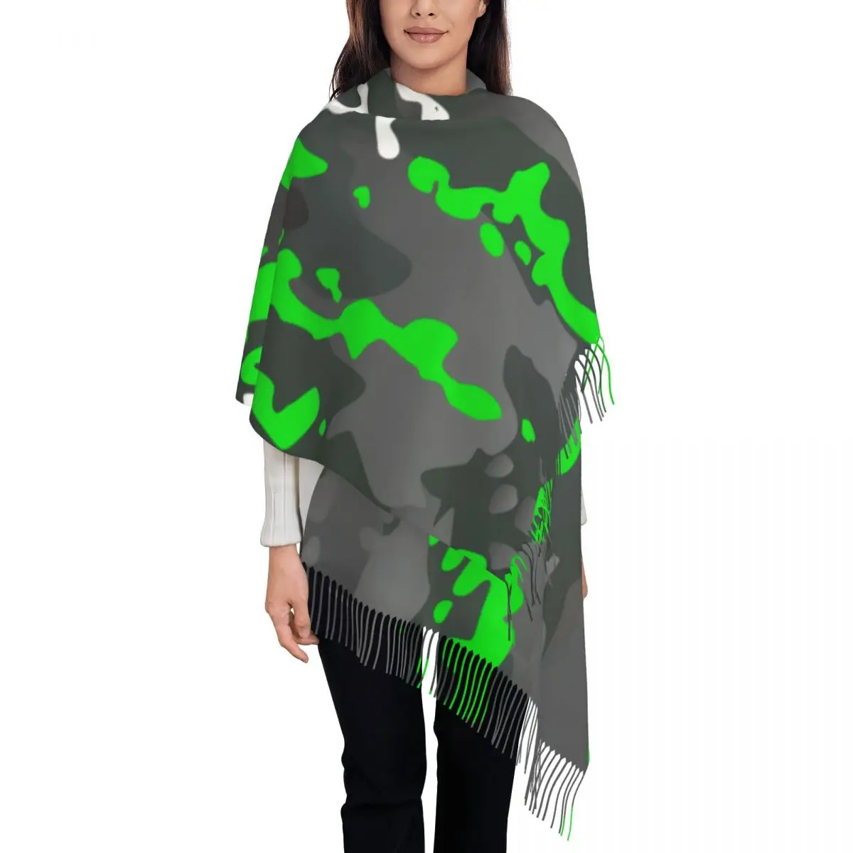 Custom OCP Toxic Urban Camouflage Pattern Scarf for Women Stylish Winter Fall Wrap Shawl Morden Camo Style Tassel Wraps