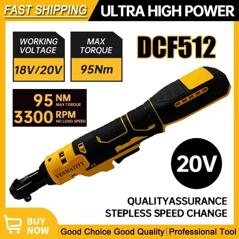 DCF512 10-13MM Ratchet Right Angle Wrench LED Cordless Driver Variable Speed Power Wrench Power Tools For Dewalt Battery