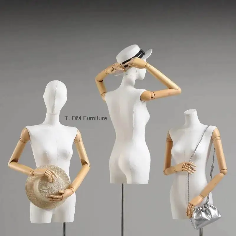 

Women's Half Body Dress Form, Korean Style Square Shoulder with Adjustable Head and Hands for Garment Display Mannequins JT40M