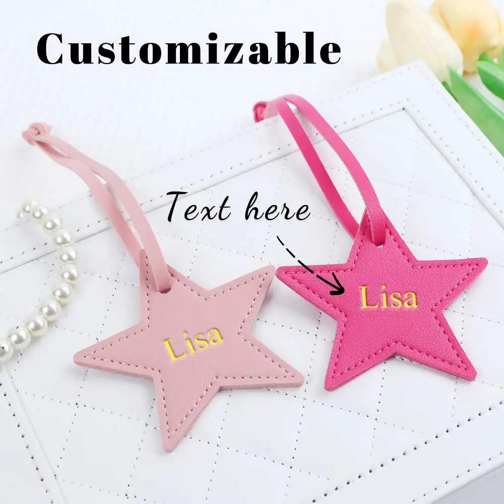 Customized Name Information: PU Leather Creative Five-Pointed Star Bag Decoration Pendant, Key Pendant, Bag Accessories