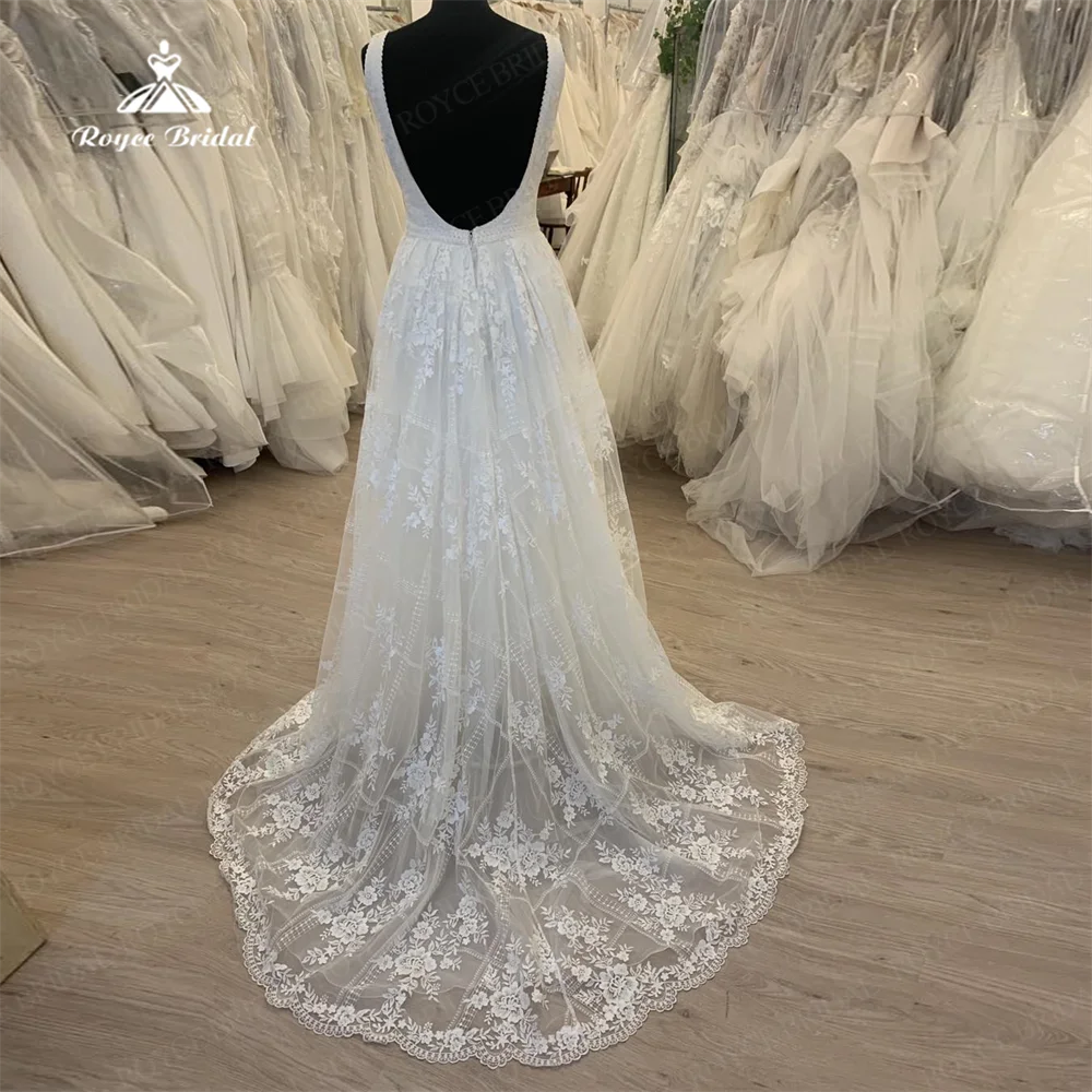 Roycebridal A Line Wedding Dress Tulle V Neck Modern Bridal Gowns Sleveless Allure Lace Applique Customize свадебное платье