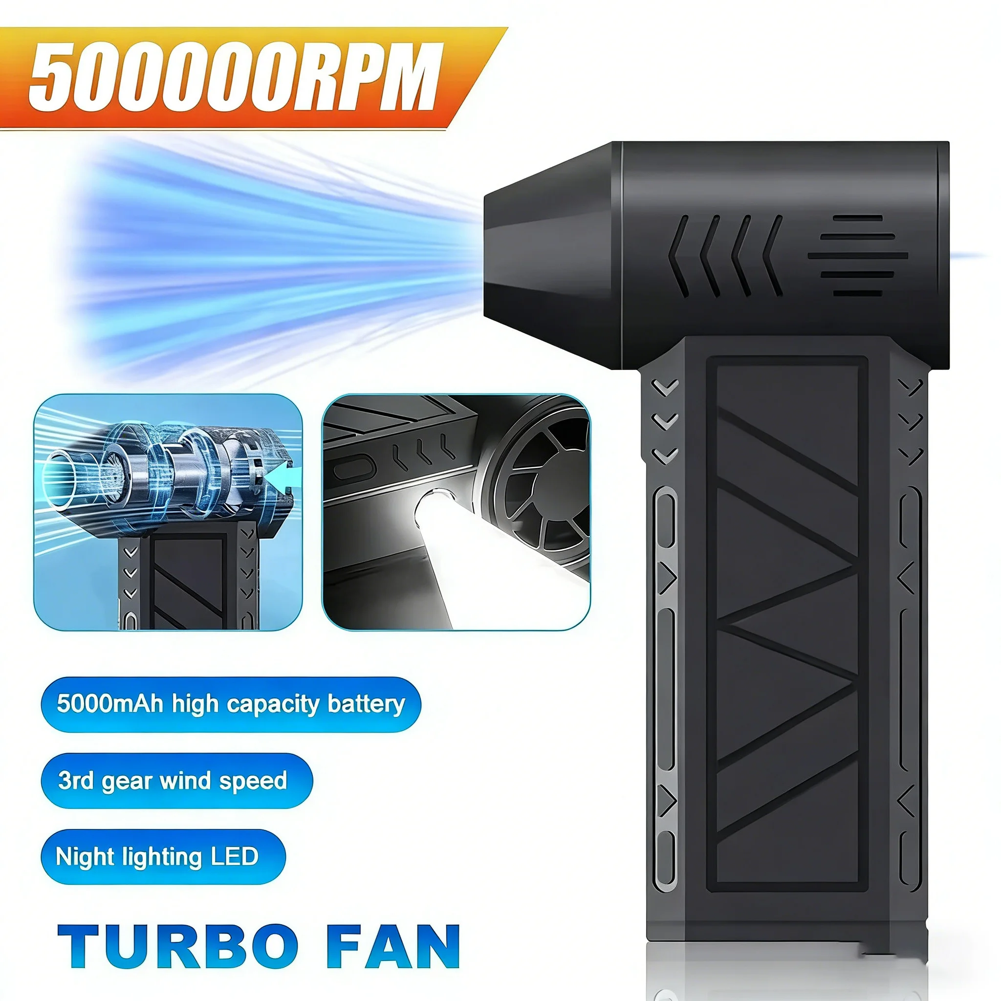 

Violent Fan 500000RPM Powerful Air Blower Vacuum Dust Cleaner Type-C Charging Strong Winds 52m/s Brushless Turbo Jet Blower
