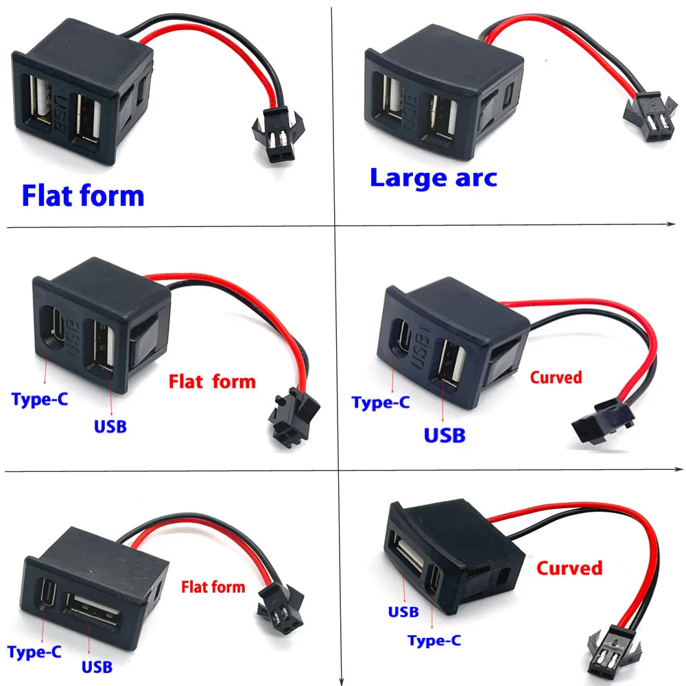 USB de camada dupla A soquete base fêmea, carregamento da lâmpada, tomada de energia com conector do cabo, tipo C, 1-2pcs